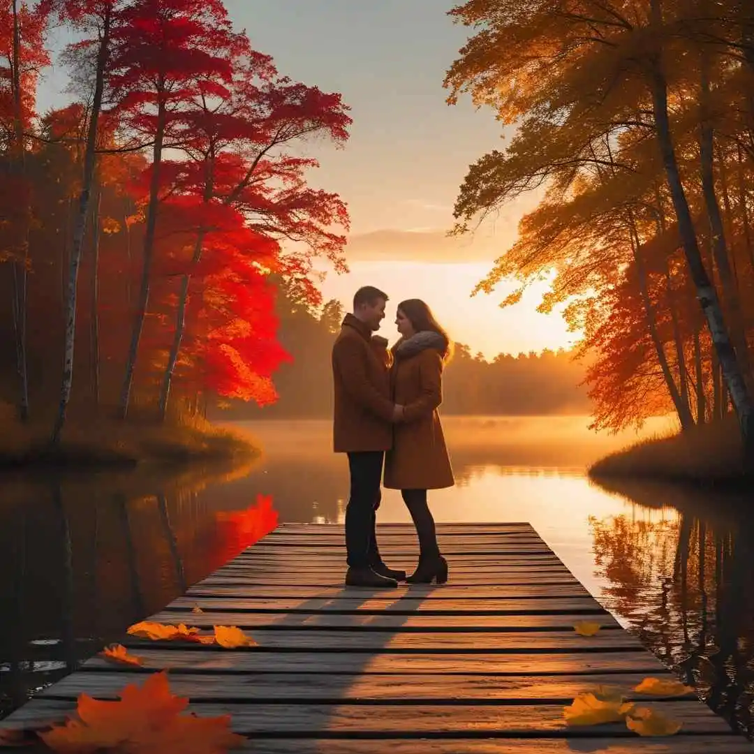 Par på brygga vid liten sjö under en romantisk weekendresa